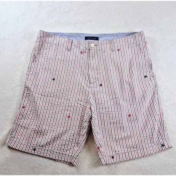 Tommy Hilfiger Red White Blue Stars & Stripes Seersucker Cotton Shorts Men's 36 - Picture 1 of 10